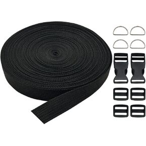 Polypropylene Webbing Strap with Buckle 15 Yards 3/4" Tubular Webbing for Lawn Chairs Canvas Bag Outdoor Strapping use Luggage Indoor Handmade DIY Crafting. (Black)