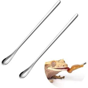 2Pcs Silver Crested Gecko Food Mixing Spoon Reptile Stirring Food Feeding Spoon Suitable for Crested Geckos, Lizards, Bearded Dragons,Chameleons and Other Reptiles and Amphibians