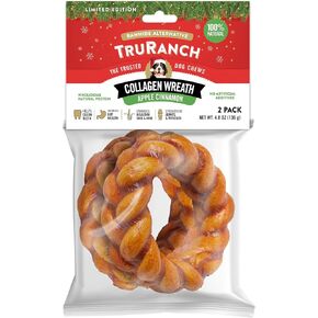 Apple Cinnamon Collagen Wreath Treat, 1 Bag, 2 Count, Limited Edition Holiday Stocking Stuffer, All-Natural Hydrolyzed Collagen, Rawhide Free, 50% Protein, Healthy Limited Ingredient Chew
