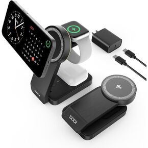 SODI QI2 3-in-1 Wireless Charger Station - 15W Qi2 Mag-Safe Charger Stand for iPhone, Apple Watch & AirPods, Wireless Charger for Multiple Devices iPhone 16/15/14/13&Watch&AirPods
