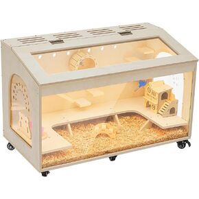 Hamster Cage, 32 inch Guinea Pig Cages Wooden Hamster Cages Enclosure and Habitats Chewproof Mice & Rat Cage with Platform Openable Top with Acrylic Sheets Small Animal Cage for Hedgehog Mouse Gerbil