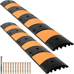 VEVOR 2 Pack 6 FT Rubber Speed Bumps, 2 Channel Driveway Modular Speed Hump, Heavy Duty Cable Protector Ramp 22000 LBS Load Capacity, 72.8 x 12.2 inch for Asphalt Concrete Gravel Road Cover