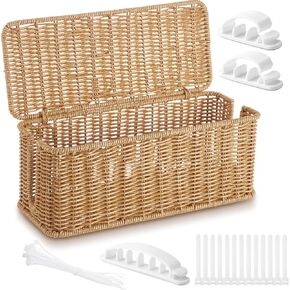 Marsui Cable Management Box Synthetic Rattan Cord Organizer Box Cable Hider Box Storage Wire Box with 2 Open Slots for Home Office Desk Computer TV Wires USB Hub (Medium, 1)