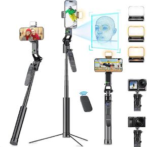 Marchpower 63" Remote Auto Face Tracking Tripod 360°Rotating for iPhone with Light, Motion Sensor Phone Tripod Stand, Face Body Phone Camera Mount Gesture Control for Vlog/Live Stream/Video Recording
