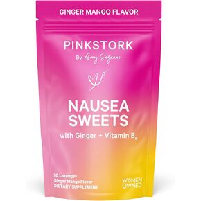 Pink Stork Organic Mango Sweets with Vitamin B6 for Morning Sickness and Motion Sickness, Added Ginger & Vitamin B6, 1st Trimester Pregnancy Must Haves - 30 Wrapped Candies