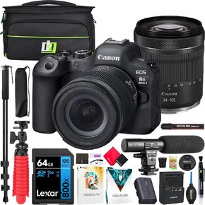 Canon EOS R6 Mark II Full Frame Mirrorless Interchangeable Lens Camera Body 5666C002 Bundle with Deco Gear Photography Bag + Microphone + Monopod + Software & Accessories Kit