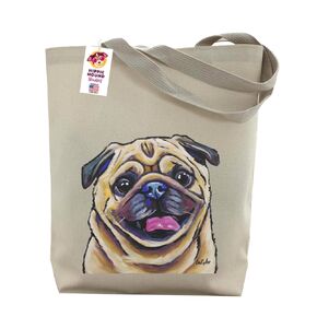 Pug Tote Bag - Gifts For Mom - Fawn Pug Lover Gift - Pug Gifts For Women -Handmade Totes - Hippie Hound Studios Canvas Totes - Cute Pug Shopping Bag - Shoulder Bag - Grocery Bag - Beach Bag