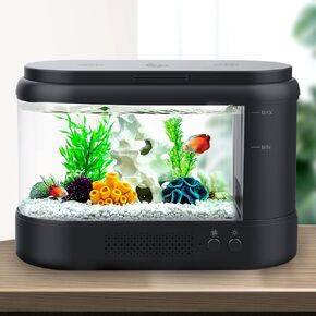 AQQA Aquarium Kit 1.8 Gallon Small Betta Fish Tank with Adjustable LED Lighting (9 Colors) Internal Filter Pump and Air Purification Aromatherapy Function for Home Office (Black)