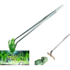 2 Pack Extra Long Tweezers, Fecsam Feeding Tongs, 18.9 inch & 10.5 inch Curved Aquarium Stainless Steel Large Aquascape Tools for Fish Tank, Terrarium，Aquascaping, Reptile, Bearded Dragon