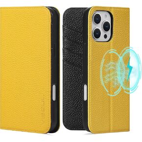 VISOUL Wallet Case for iPhone 16 Pro Max, Pebbled Genuine Leather Wallet Case with Card Holder Magnetic Phone Case Flip Folio Cover with Kickstand for iPhone 16 Pro Max(6.9 inch)-Black+Red