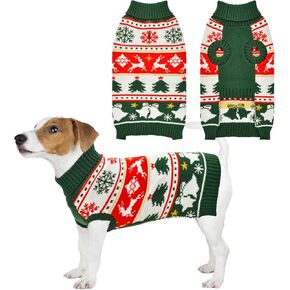 Vehomy Dog Christmas Sweater Warm Dog Xmas Turtleneck Sweater with Snowflakes Reindeers Bells Dog Knitwear Chirstmas Knitted Shirt Pullover Clothes for Medium Large Dogs XXL