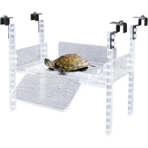 Adjustable Turtle Basking Platform,Fit for 10"-13" Turtle Tank, Large Turtle Dock with Slip-Resistant Ramp for Aquatic Turtles, Ideal Turtle Tank Accessories (Transparent, M)