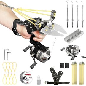 Fishing Slingshot Set for Outdoor Hunting - Versatile Slingshot with Stainless Steel Reel, Fish Darts, and Line Slot Plate, Switchable Between Fishing and Regular Modes