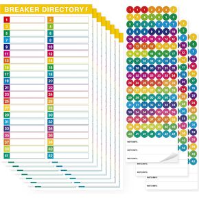 10 Sheets Breaker Panel Labels, 7 Breaker Catalog Stickers & 3 Number Stickers, Waterproof Reusable Self-adhesive Electrical Stickers
