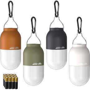 RECHOO Camping Essentials, 4 Pack Camping Lantern for Power Outages, Portable Camping Tent Lights with Clip Hook for Outdoor, Survival Gear for Hurricane, Emergency Supplies (Battery Included)