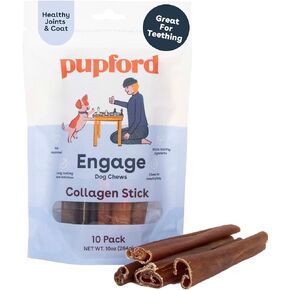 Pupford Collagen Stick Chews for Dogs & Puppies, All Natural, Healthy, Bully Stick and Bone Alternative Treat (6", 10 Pack)