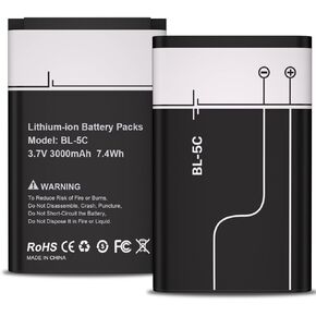 Battery for BL-5C,[3000mAh] 2PCS High Capacity Replacement Battery Compatible with Home Radio, Camera, TV Remote Control, GPS with Current Protection