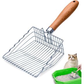 Cat Litter Scoop - Metal Kitty Litter Scoop for Litter Box, Stainless Steel Cat Poop Scooper, Non Stick Durable Sifting Shovel with Hook Long Handle for Easy Clean