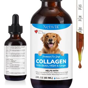Collagen for Dogs - Skin and Coat Supplement for Dogs, Dog Liquid Collagen, Collagen Supplement for Dogs - Collagen with Biotin, MSM & Ginger - 2 fl oz
