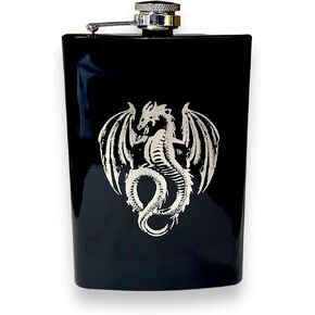 8oz BLACK Vintage Flying Dragon Flask