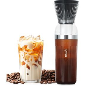 Commercial Chef Quick Cold Brew Coffee Maker, Battery Powered Coffee Maker with Fast Extraction, USB Rechargeable Portable Cold Coffee Machine Maker with 14 Oz. Jar with Lid