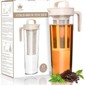 Iced Tea Pitcher, Cold Brew Coffee Maker – 37 Fl Oz BPA-Free PP Pitcher with Durable Mesh Filter, Leak-Proof Cap, Comfortable Handle – Perfect for Fridge Side Door Storage & Ice Drinks
