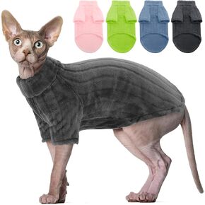 SUNFURA Sweaters for Cats, Hairless Sphynx Cat Sweater Kitten Pullover with Sleeves, Warm and Soft Cat Pajamas Fleece Cat Sweatshirt Jumpsuit, Turtleneck Cat Clothes for Fall Winter, Gray S