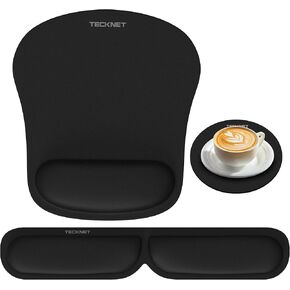 TECKNET Mouse Pad with Wrist Rest 3 in 1, Ergonomic Keyboard Wrist Rest Memory Foam Support for Mouse Pad & Keyboard Set, Non Slip Ergonomic Foldable Wrist Rest for Mouse and Computer Keyboard