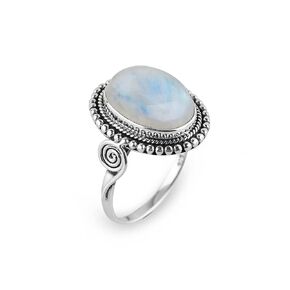 Solid 925 Sterling Silver Ring, Natural Rainbow Moonstone Gemstone Cabochon, Handmade Ring, Energy Stone, June Birthstone | Promise Victorian Minimalist Wedding Women Ring | Gifts (US - 7)