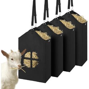 4 Pcs Hay Feeder for Goat, Horse Hay Bags Hanging Hay Feeders for Goat Horse Sheep, Feed Bags with Metal Fasteners and Open Feed Hole for Slow Feeding