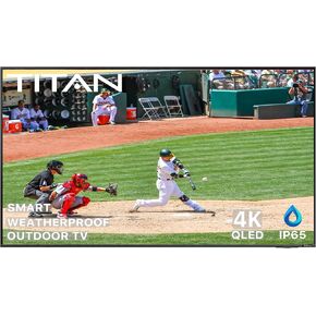 تيتان 32 بوصة تلفزيون شمس جزئي خارجي 4K QLED IP65 تلفزيون ذكي مقاوم للطقس، نظام تشغيل Tizen، إطار رفيع، SmartThings، WiFi، Bluetooth، eARC HDMI، USB، Alexa، Quantum HDR+