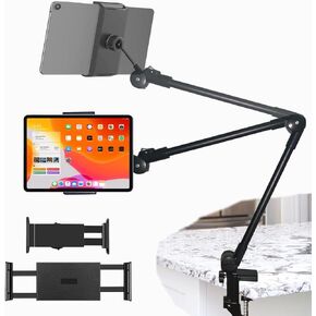 Tablet Holder Ipad Stand & Kindle Holder & Tablet Stand for Desk/Bed, Flexible Adjustable Tablet Mount - Gooseneck Tablet Holder Ipad Stand for Bed Laying Down 2 Clamps