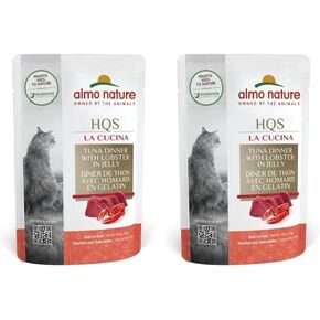 Almo Nature HQS La Cucina Tuna with Lobster in Jelly, Grain Free, Additive Free, Adult Cat Wet Food, Shredded, Pouches, 24 x 55g/1,94 oz