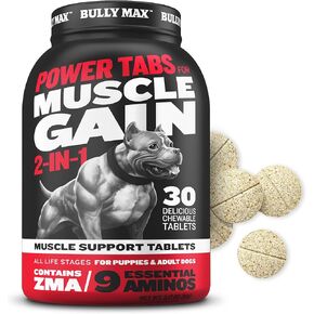 Bully Max 2-in-1 Muscle Builder Chewable Tablets for Puppies & Adult Dogs - Ultimate Canine Dog Supplement for Muscle Gain - 60 Tabs (2 Bottles)