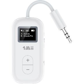 1Mii SafeFly Dual Bluetooth Adapter for Airplane to 2 AirPods or Headphones, Support aptX Adaptive/Low Latency/HD, 3.5mm AUX Wireless Audio Transmitter for Airplane/TV/Gym - Transmitter Only
