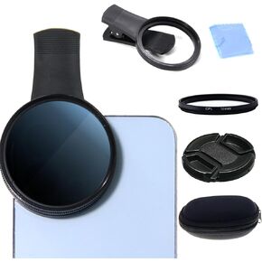 52MM Circular Polarizer Filter for Phone, Clip-on CPL Phone Camera Lens Filter Compatible with iPhone 16 15 14 13 and Other Smart Phones, Ultra Slim Multi-Coated CPL Lens Filter with Case
