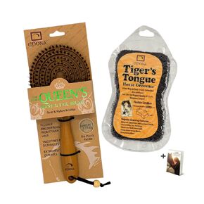 Epona Tigers Tongue Horse Groomer & The Queens Brush Set - Grooming Scrubber Sponge & Hair Brush for Removing Dirt & Dander on Horse's Mane & Tail - For Equestrians and Horse Owners, with E-Book