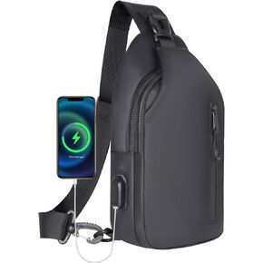 Waterproof Sling Bag for Men Crossbody Backpack with USB Charging Port Multipurpose Chest Daypack for Travel Sport Running Hiking