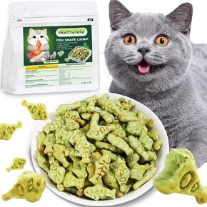 Crunchy Cat Treats, Delectables Fish Shape Kitten Catnip 16 Oz, Organic Chicken and Salmon Flavor Natural Training Snacks, Digestive Packaged Cookies