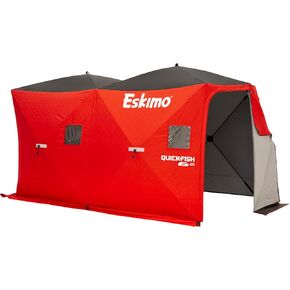 Eskimo QuickFish™ 6HD, Pop-Up Portable Shelter, No-Trip Door, Red/Black, Fully Insulated, Deluxe Ice Anchors, Six Person, Ice Fishing Shelter, 46076