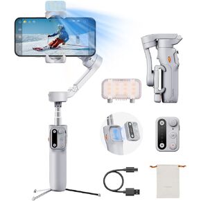 Hohem iSteady X3 Gimbal Stabilizer for Smartphone, 3-Axis Foldable Phone Gimbal with Remote Control, Object Tracking, Phone Stabilizer Built-in Extendable Rod & Tripod, Fill Light, Video Recording