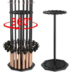 Fishing Rod Holder Wood, Holds Up to 16 Rods or Combos, 360° Spinning Fishing Pole Holder for Garage, Fishing Gear Storage Organization, Fishing Accessories, Ideal Fishing Buddy Gift
