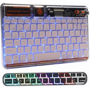Generic Bluetooth Keyboard for iPad, 10-inch Wireless Keyboard for PC Tablet Phone Computer, Rechargeable Multi-Device RGB Backlit Keyboard, Compatible with iOS Android Windows, Transparent Blue