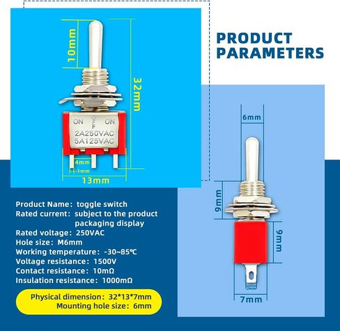 Spdt Toggle Switch，20Pack 2 Position 3 Pin ON-ON Metal Toggle Switch 6A 125VAC Heavy Duty Waterproof Toggle Switch in Saudi Arabia