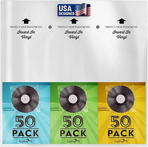 Premium Record Sleeves for Album Covers (50 Pack, 12 x 12 inch, 2 mil Thick), Protective Plastic Inner Sleeves for Vinyl Record Albums, Media Collection Protection by EcoEarth in Kuwait