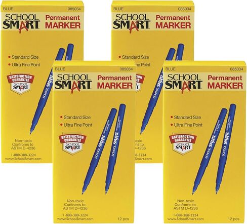 School Smart Water Resistant Permanent Markers - Ultra Fine - Pack of 12 - Blue in Saudi Arabia