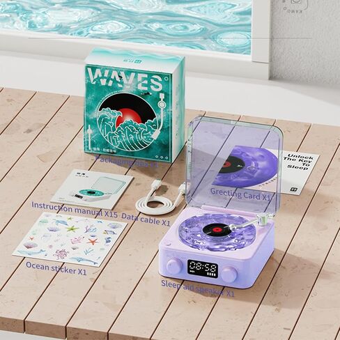 The Waves Vinyl Player, Waves Vinyl Bluetooth Speaker with Ambient Lights and Timer, Four Modes Portable Vintage Vinyl Speaker for Bedroom, Home in Saudi Arabia