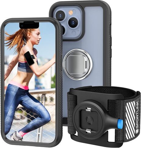 SPORTLINK متوافق مع سوار يد الجري iPhone 13 Pro Max - حامل سوار يد للهاتف الخلوي للجري مع جراب شفاف مقاوم للصدمات وحامل حلقة للهاتف لممارسة التمارين الرياضية واللياقة البدنية in Kuwait
