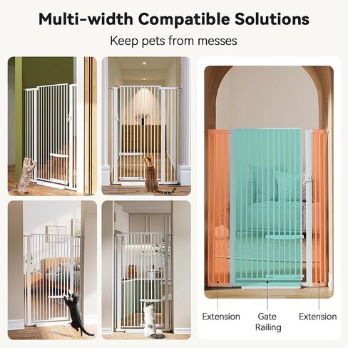 COMOMY 55.1" Extra Tall Pet Gate for Cats, 29.5-40.6" Extra Wide Cat Gate with Adjustable Cat Door, Pressure Mounted Easy Walk Through Pet Gate with Door for Stairs, Doorways, Kitchen(White) in Saudi Arabia