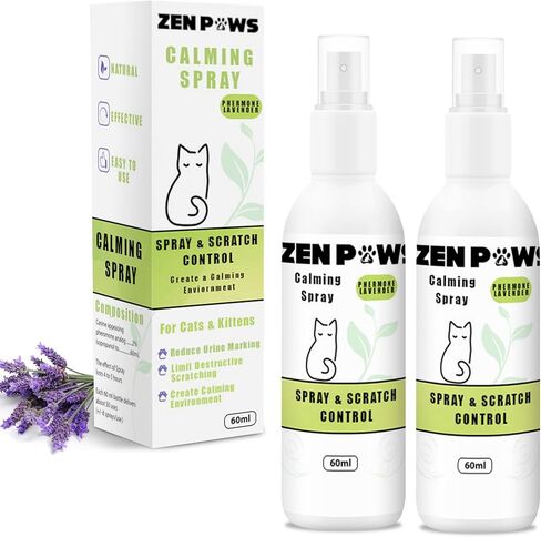 بخاخ مهدئ للقطط من Zenpaws - يخفف التوتر بسرعة - يقلل من خدش الأثاث، والتبول، والعلامات، والقلق - يدعم تخفيف الألعاب النارية، والسفر، وزيارات الطبيب البيطري 60 مل in Kuwait